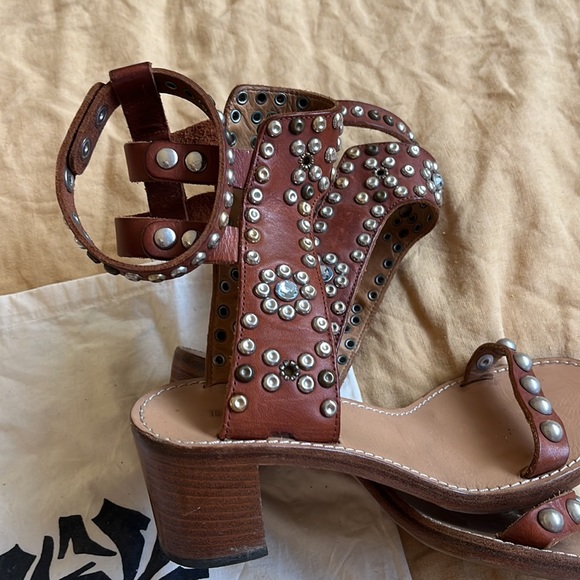 Isabel Marant Elvis Embellished Studded Sandals Cognac Sz 6 / 36 - Picture 12 of 15
